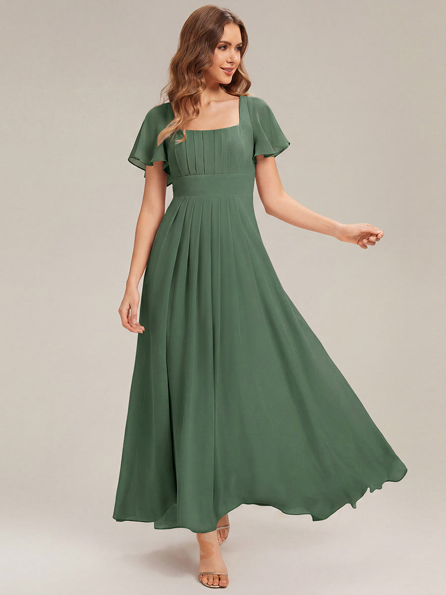 robe longue à manches courtes avec volants dos nu et fronces en forme de A #Couleur_Eukalyptus Grün