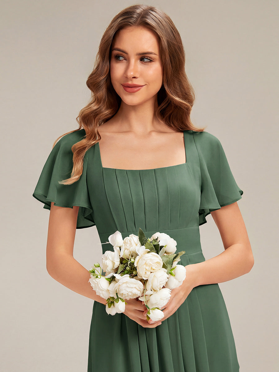 robe longue à manches courtes avec volants dos nu et fronces en forme de A #Couleur_Eukalyptus Grün