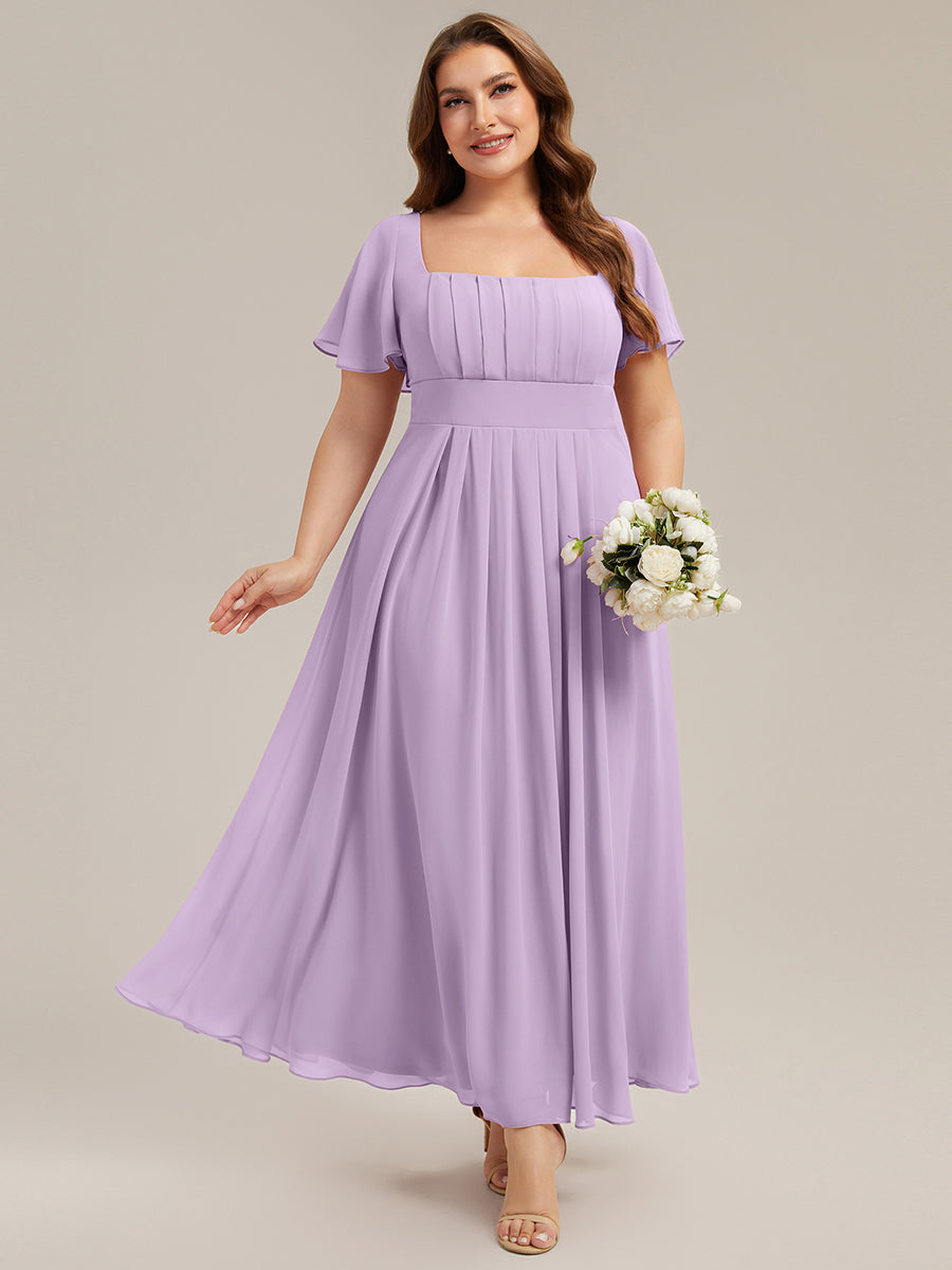 robe longue à manches courtes avec volants dos nu et fronces en forme de A #Couleur_Lilas Givré