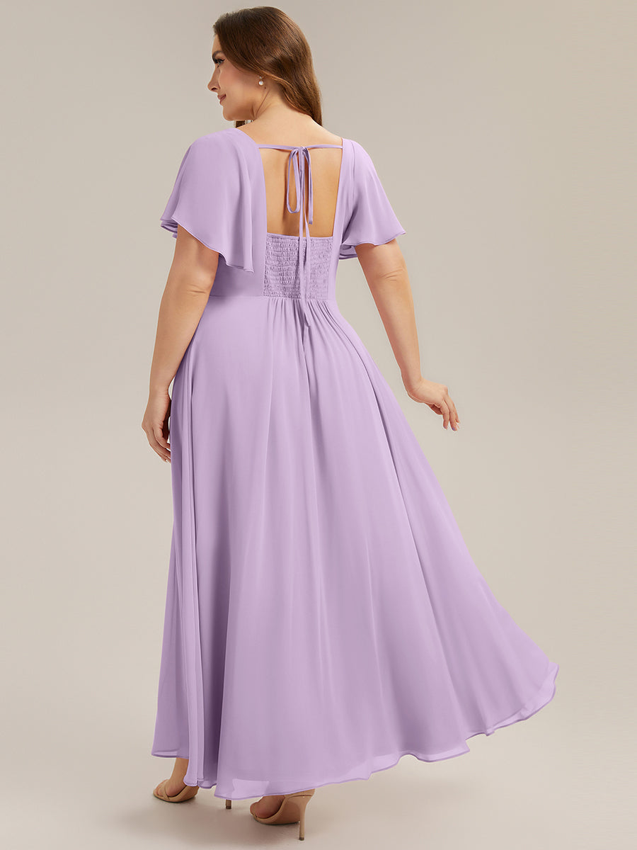 robe longue à manches courtes avec volants dos nu et fronces en forme de A #Couleur_Lilas Givré