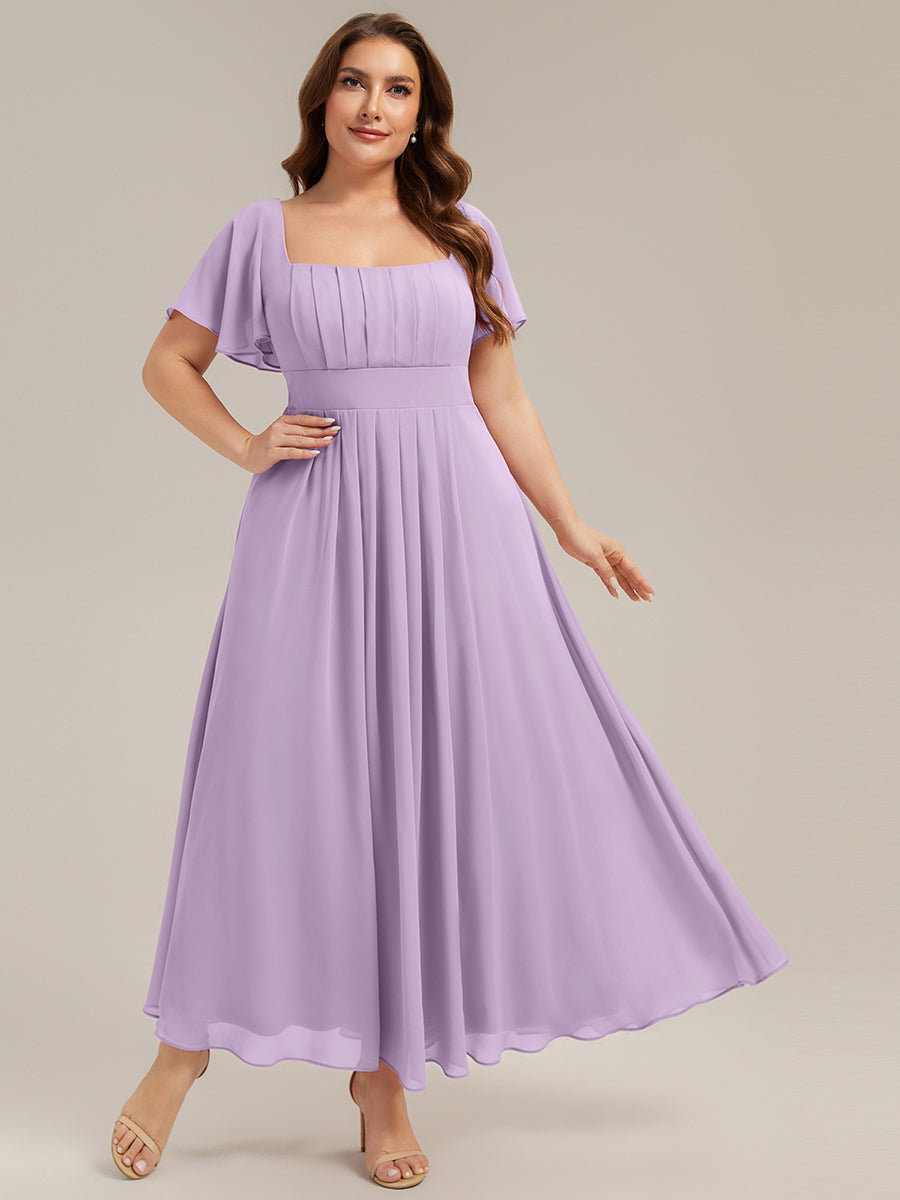 robe longue à manches courtes avec volants dos nu et fronces en forme de A #Couleur_Lilas Givré