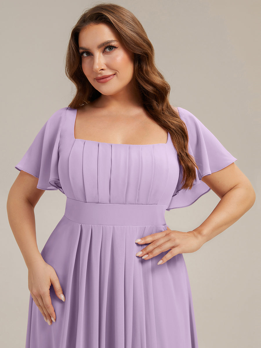 robe longue à manches courtes avec volants dos nu et fronces en forme de A #Couleur_Lilas Givré