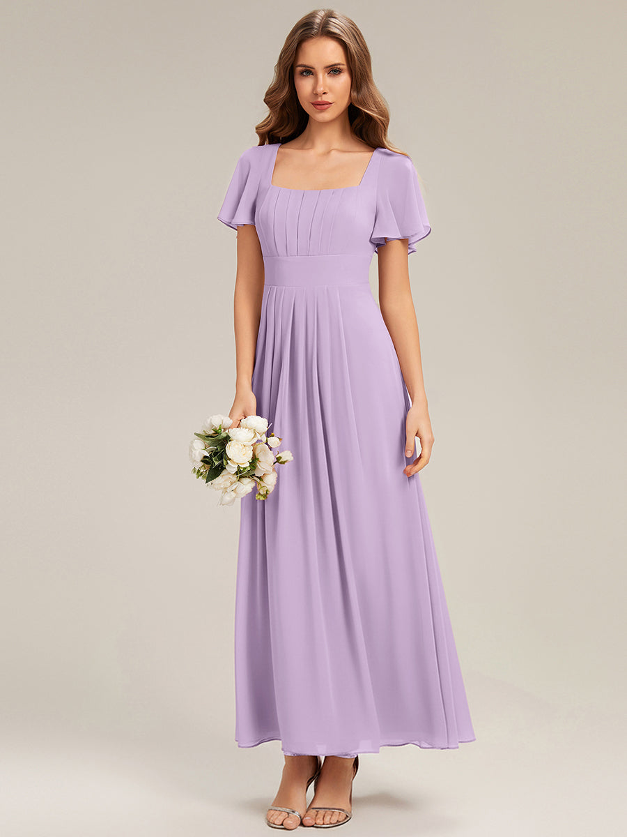 robe longue à manches courtes avec volants dos nu et fronces en forme de A #Couleur_Lilas Givré