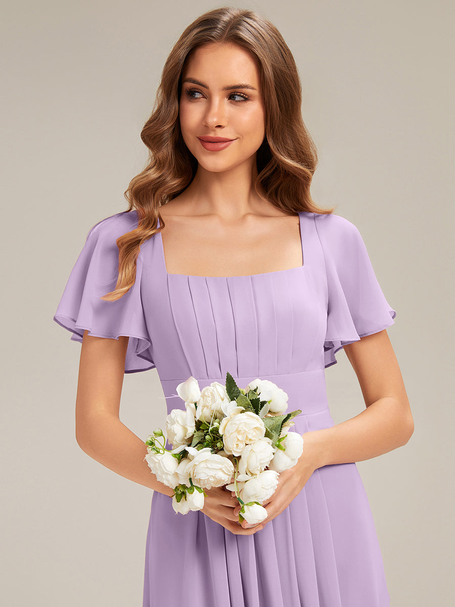robe longue à manches courtes avec volants dos nu et fronces en forme de A #Couleur_Lilas Givré