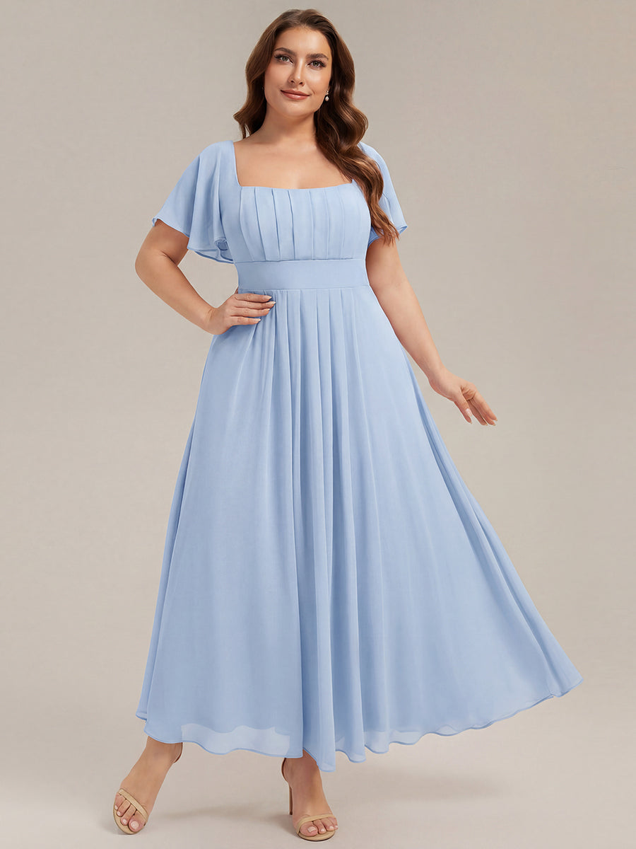 robe longue à manches courtes avec volants dos nu et fronces en forme de A #Couleur_Bleu Glace