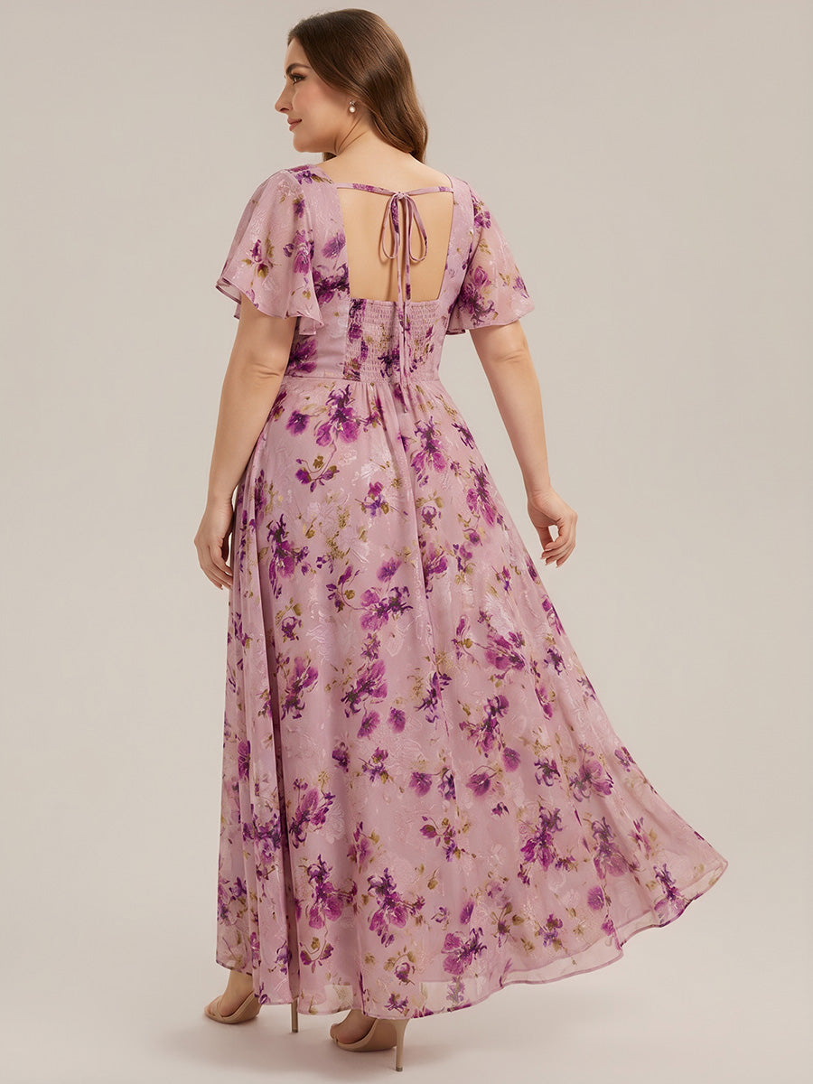 robe longue à manches courtes avec volants dos nu et fronces en forme de A #Couleur_LU