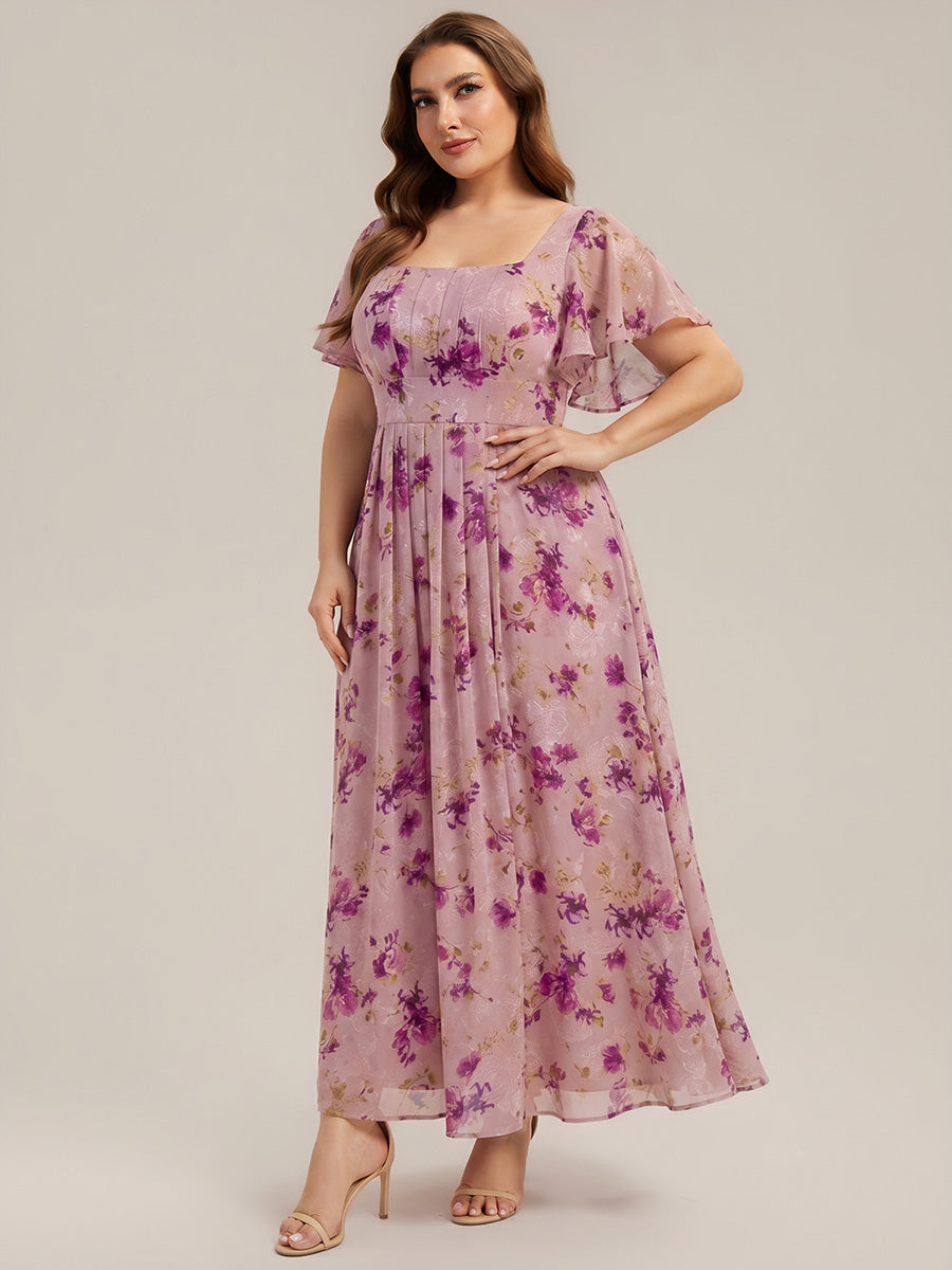 robe longue à manches courtes avec volants dos nu et fronces en forme de A #Couleur_LU
