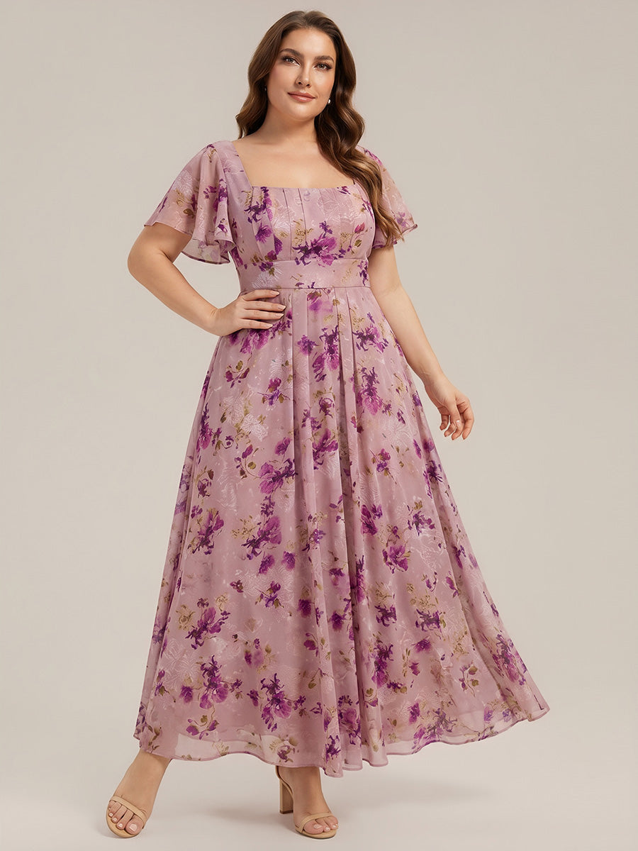 robe longue à manches courtes avec volants dos nu et fronces en forme de A #Couleur_LU