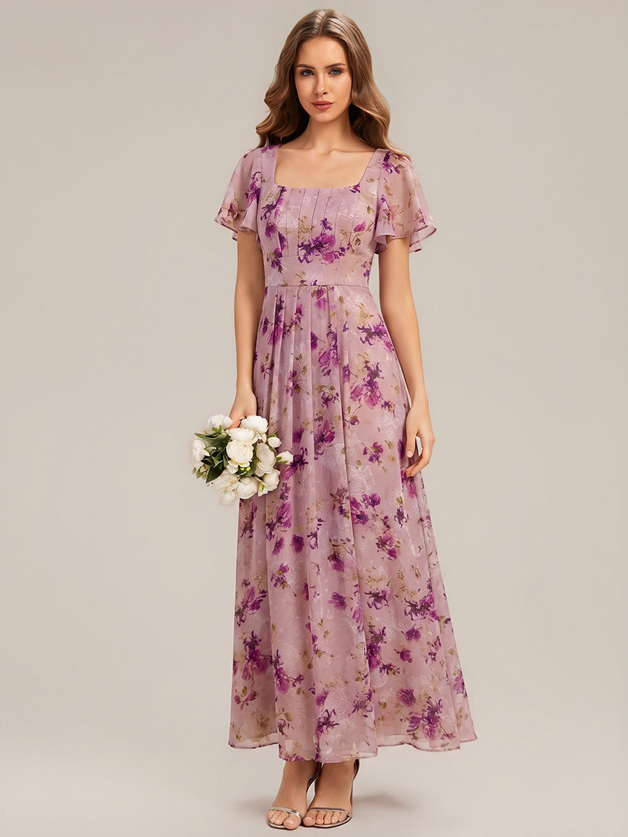 robe longue à manches courtes avec volants dos nu et fronces en forme de A #Couleur_LU