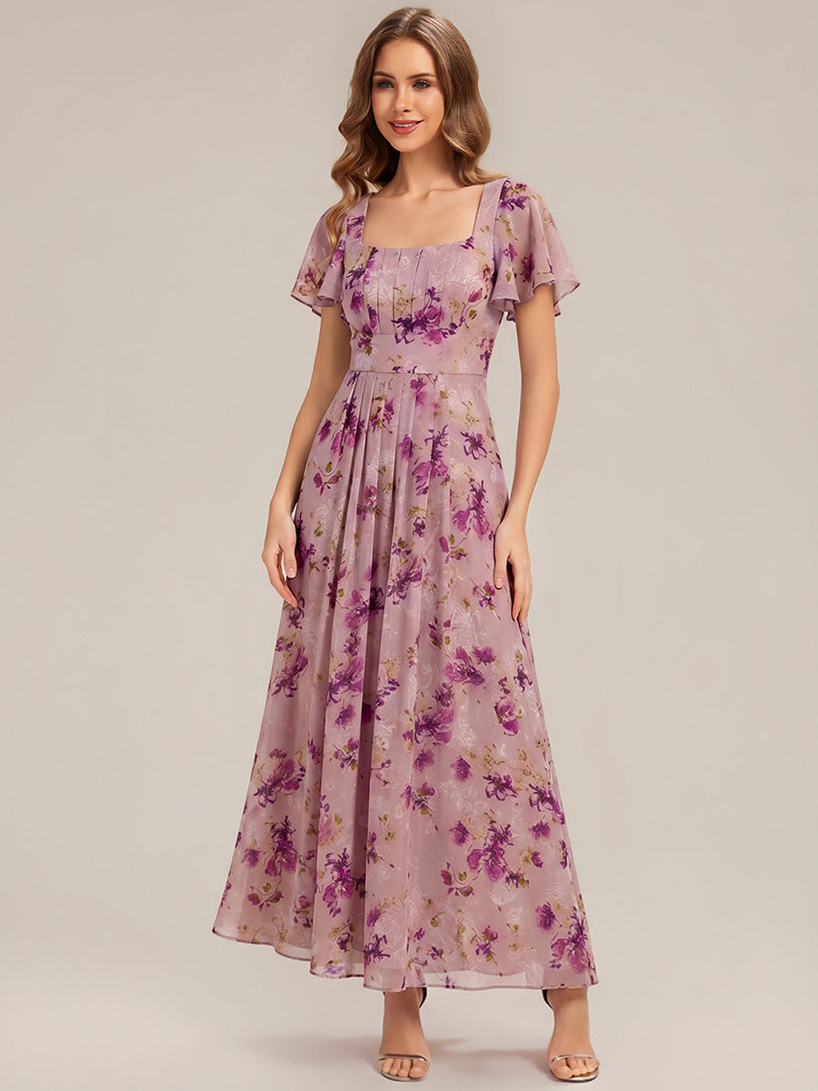 robe longue à manches courtes avec volants dos nu et fronces en forme de A #Couleur_LU