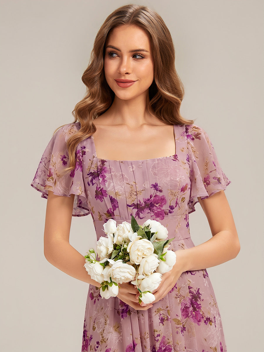 robe longue à manches courtes avec volants dos nu et fronces en forme de A #Couleur_LU