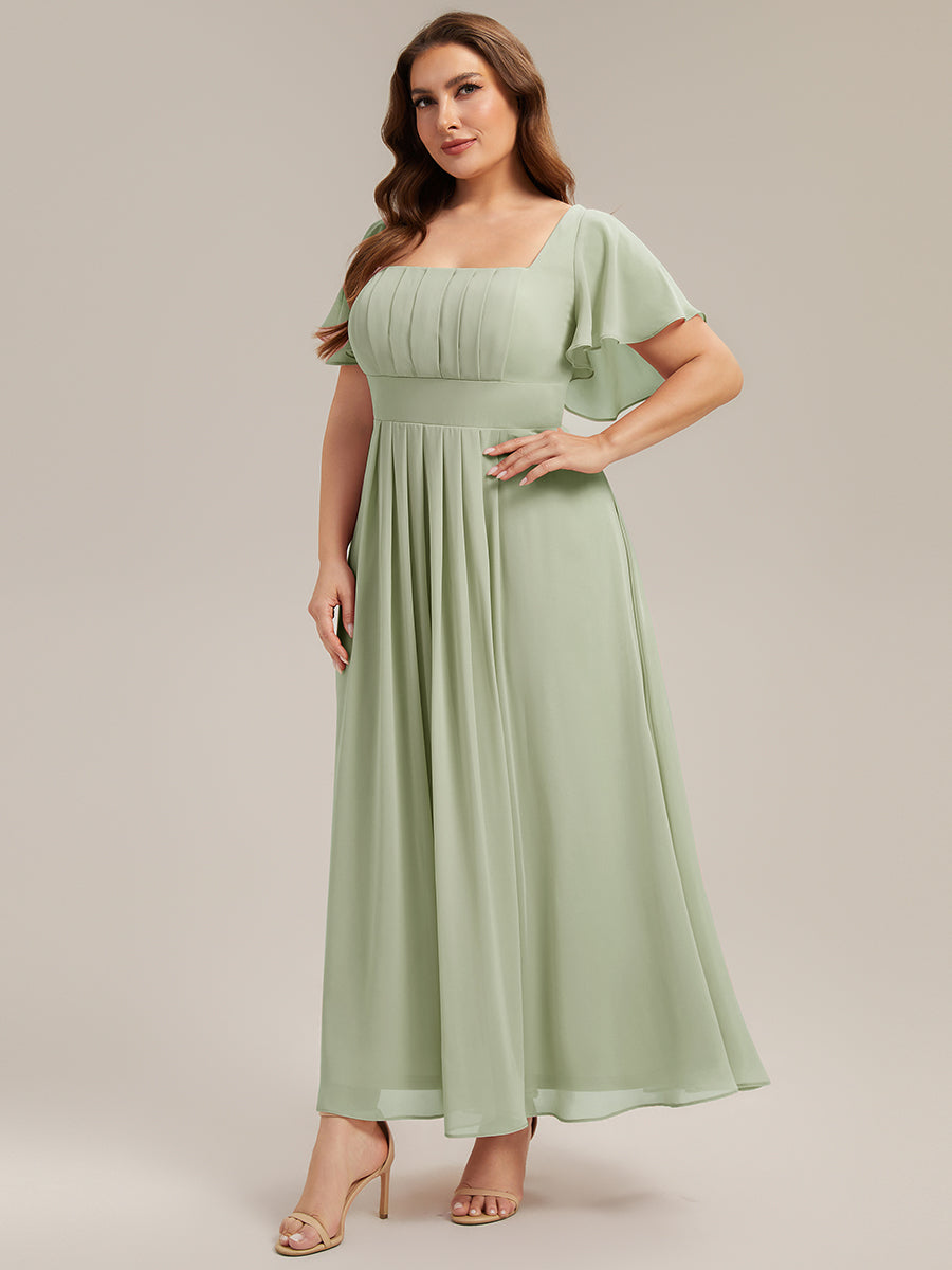 robe longue à manches courtes avec volants dos nu et fronces en forme de A #Couleur_Menthe Verte