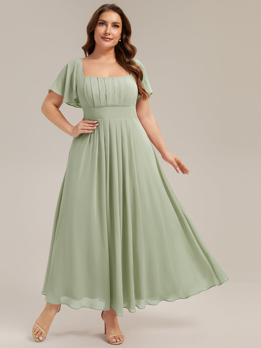 robe longue à manches courtes avec volants dos nu et fronces en forme de A #Couleur_Menthe Verte