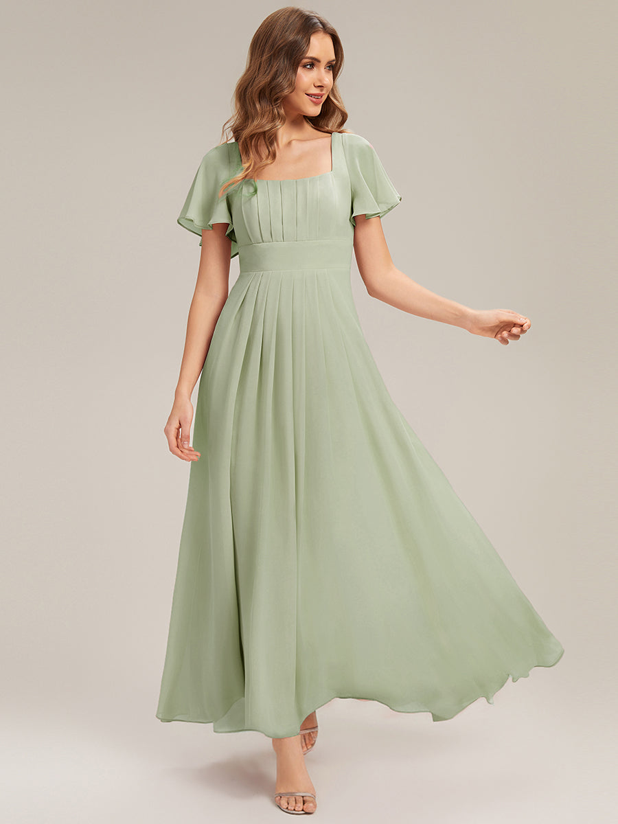 robe longue à manches courtes avec volants dos nu et fronces en forme de A #Couleur_Menthe Verte