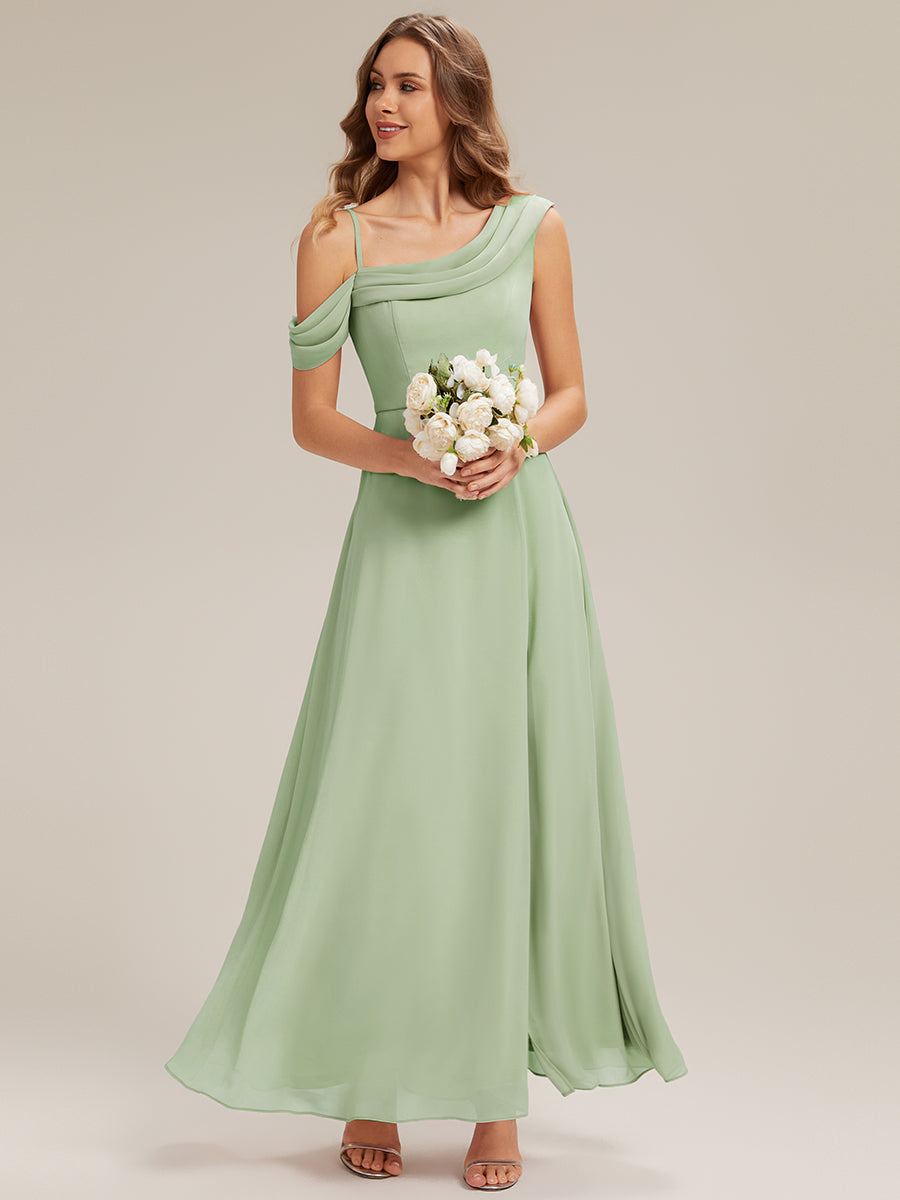 Robe longue asymétrique à manches courtes en A avec des embellissements en strass #Couleur_Menthe Verte