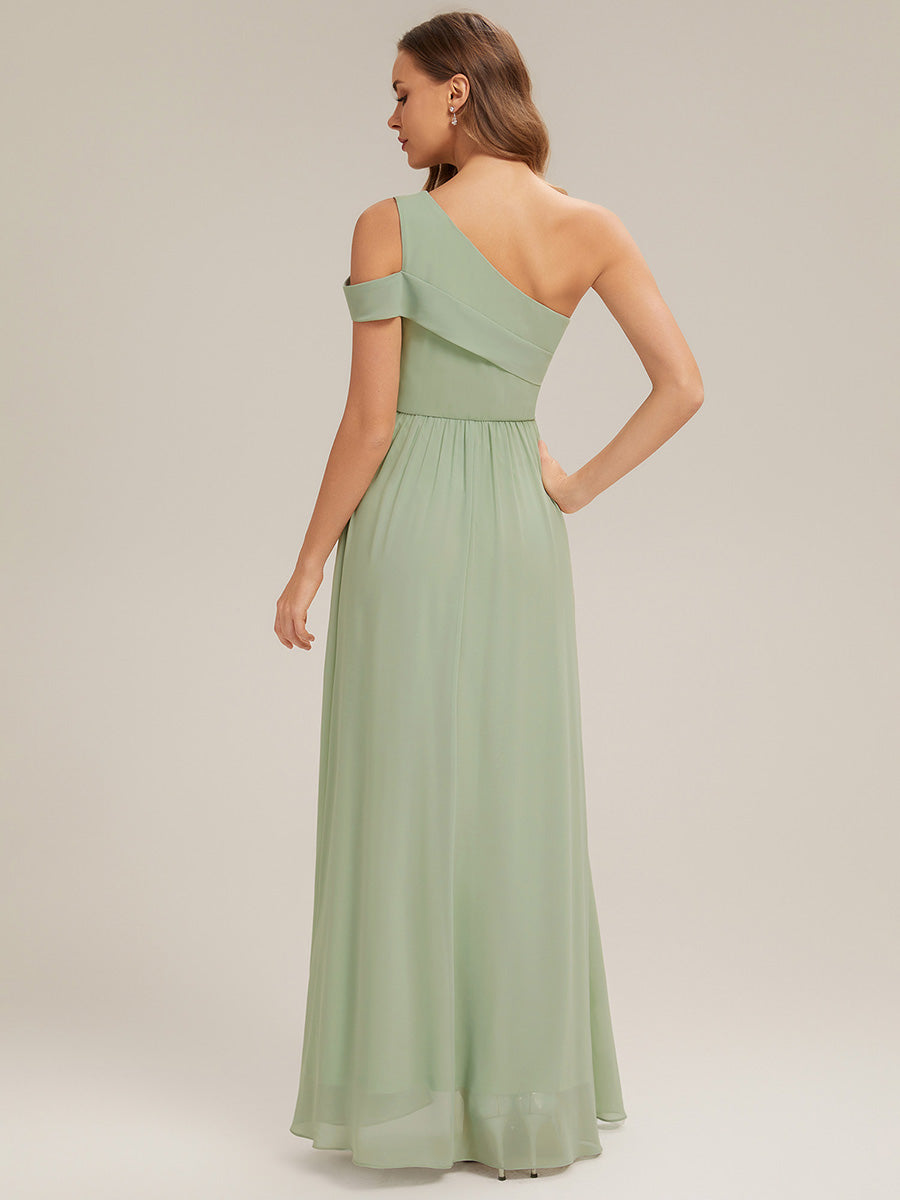 Robe longue à une épaule à manches courtes avec fente haute sur la cuisse et détail découpé #Couleur_Menthe Verte
