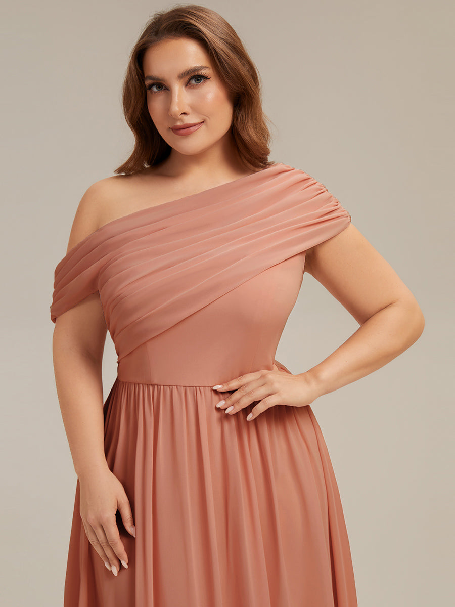 Robe longue asymétrique sans bretelles en A avec détail froncé #Couleur_Rose Corail