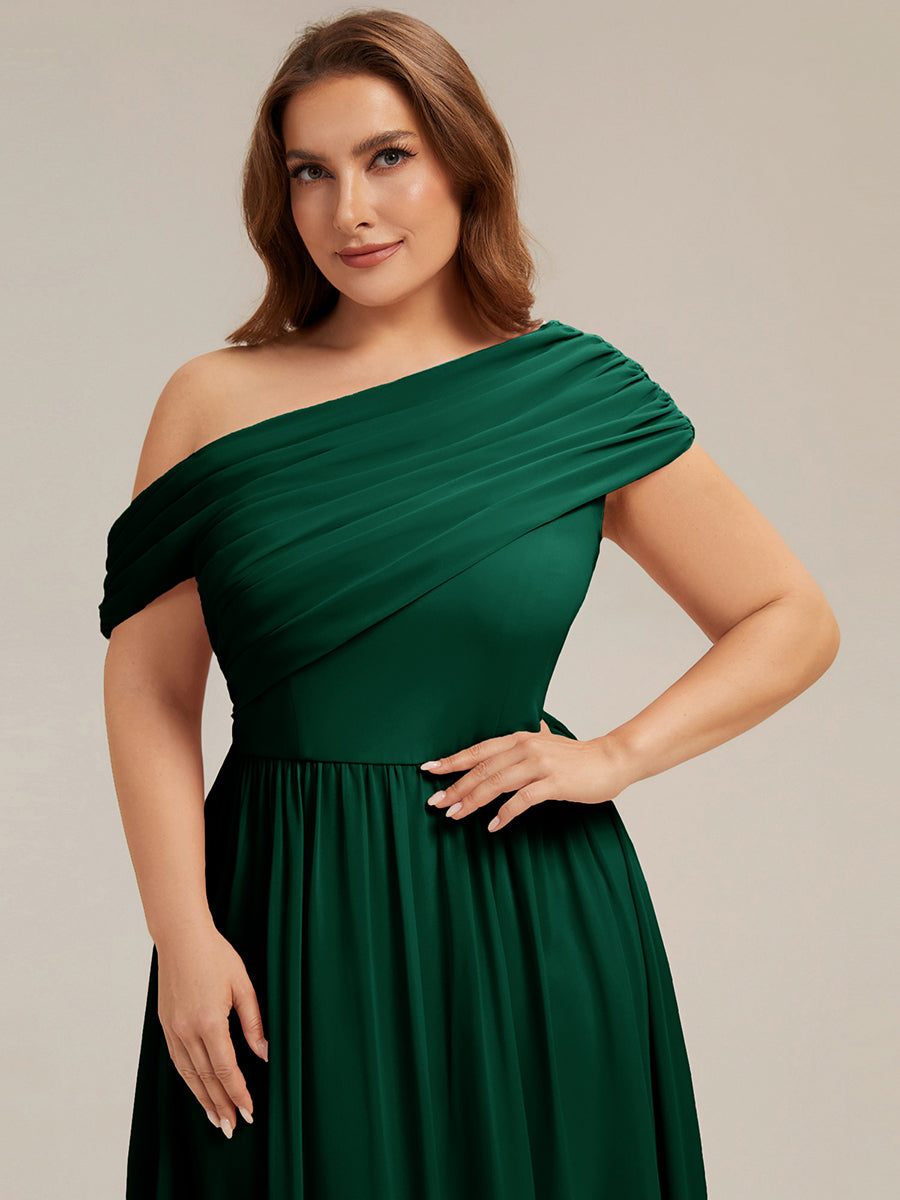 Robe longue asymétrique sans bretelles en A avec détail froncé #Couleur_Vert Fonce