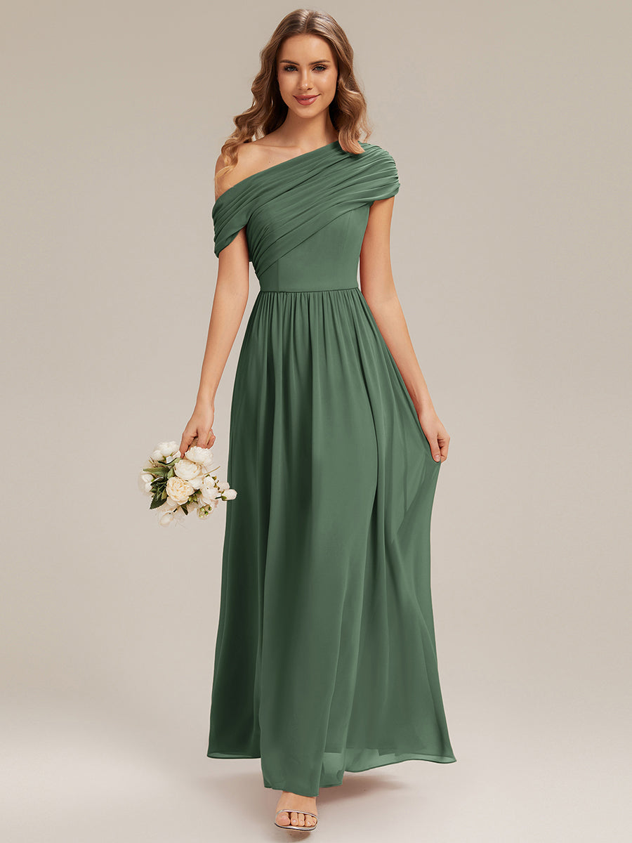 Robe longue asymétrique sans bretelles en A avec détail froncé #Couleur_Eukalyptus Grün