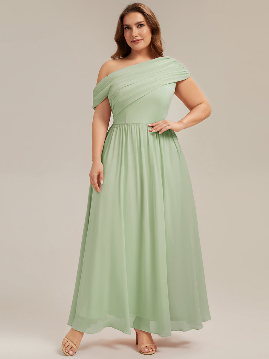 Robe longue asymétrique sans bretelles en A avec détail froncé #Couleur_Menthe Verte
