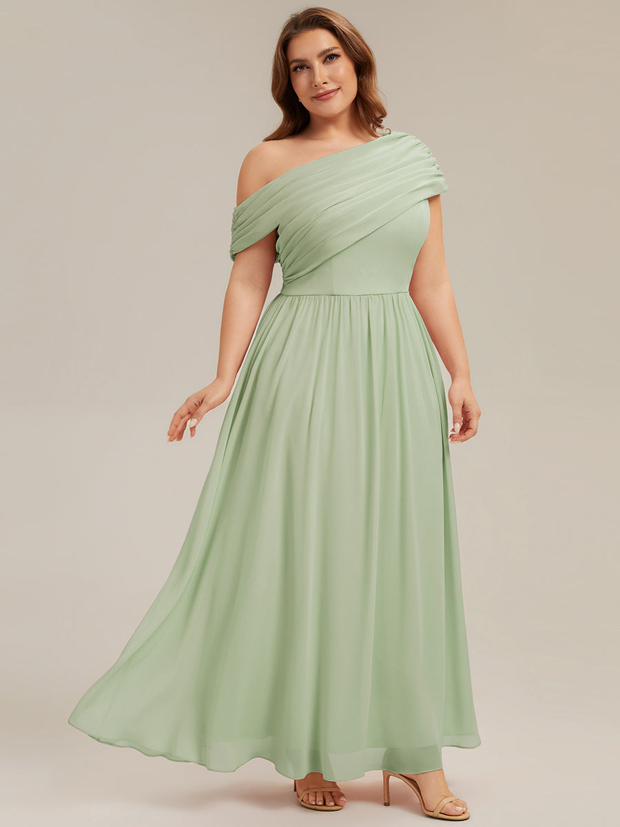 Robe longue asymétrique sans bretelles en A avec détail froncé #Couleur_Menthe Verte