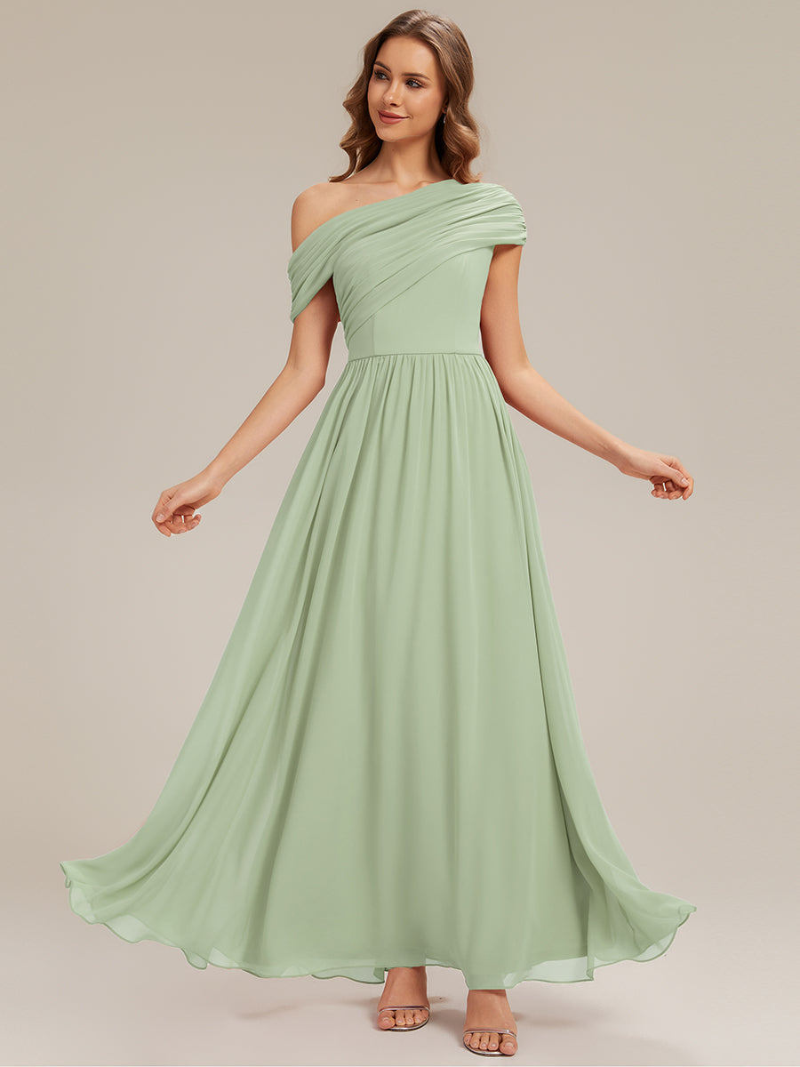 Robe longue asymétrique sans bretelles en A avec détail froncé #Couleur_Menthe Verte
