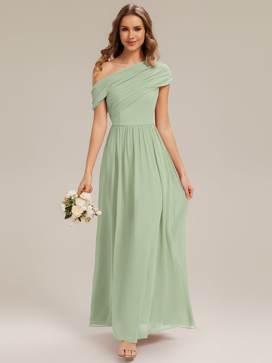 Robe longue asymétrique sans bretelles en A avec détail froncé #Couleur_Menthe Verte