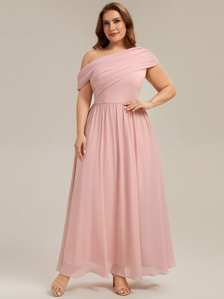 Robe longue asymétrique sans bretelles en A avec détail froncé #Couleur_Rose