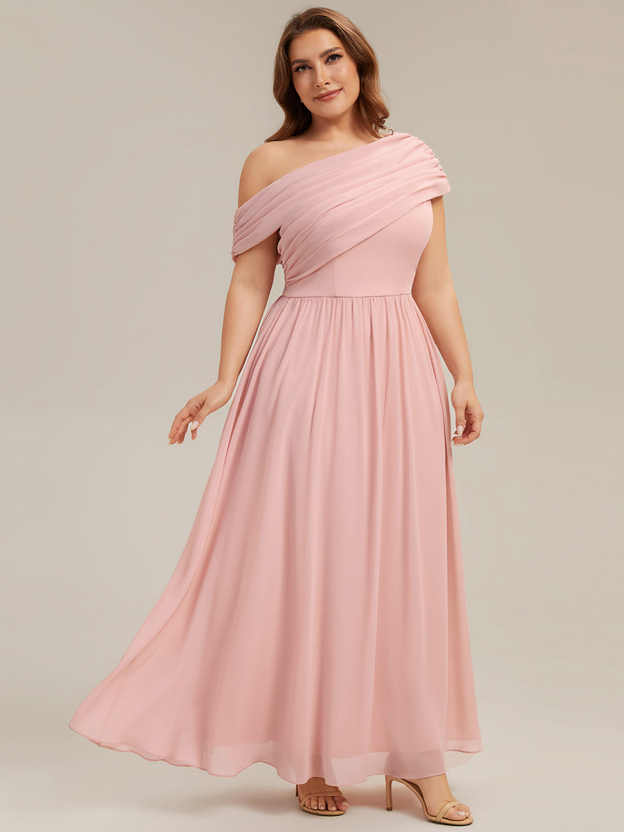 Robe longue asymétrique sans bretelles en A avec détail froncé #Couleur_Rose
