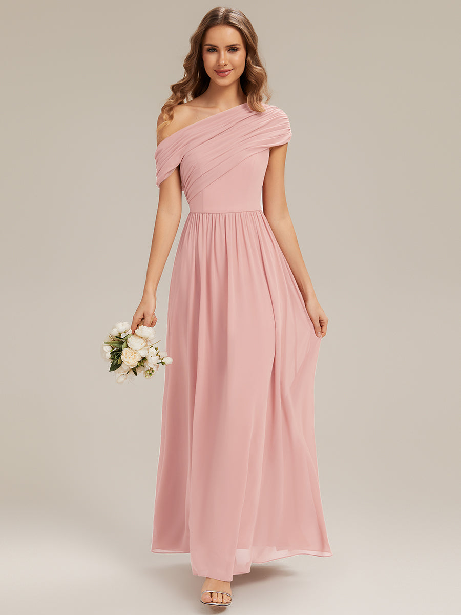 Robe longue asymétrique sans bretelles en A avec détail froncé #Couleur_Rose