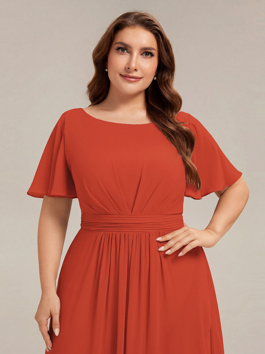 Robe asymétrique sans manches à volants avec détails plissés et ourlet haut bas #Couleur_Burnt Orange