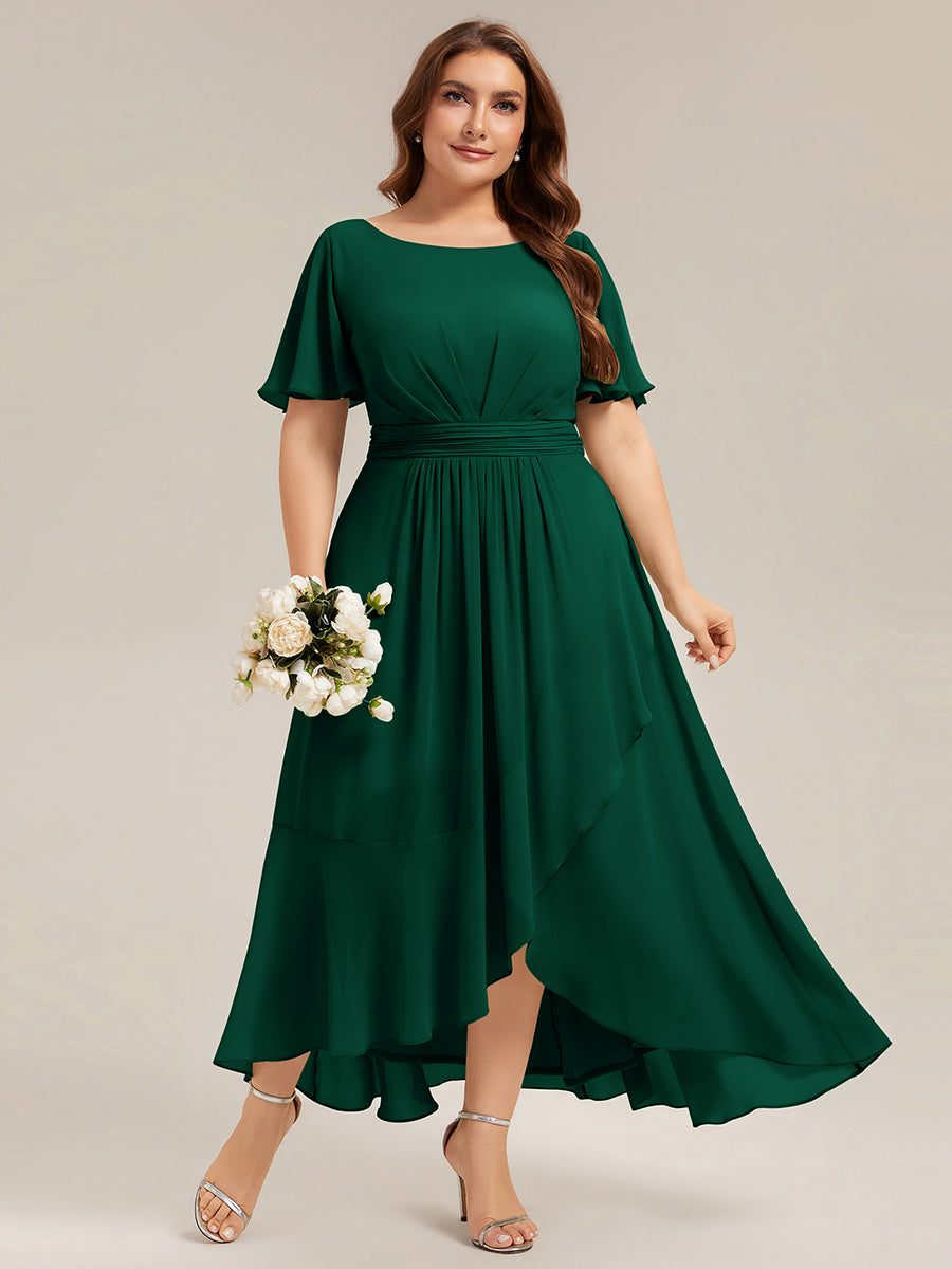 Robe asymétrique sans manches à volants avec détails plissés et ourlet haut bas #Couleur_Vert Fonce