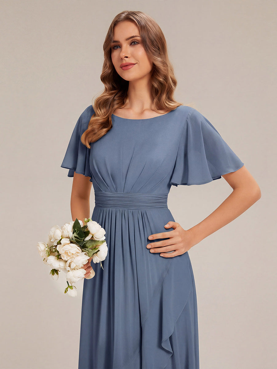 Robe asymétrique sans manches à volants avec détails plissés et ourlet haut bas #Couleur_Marine Fume