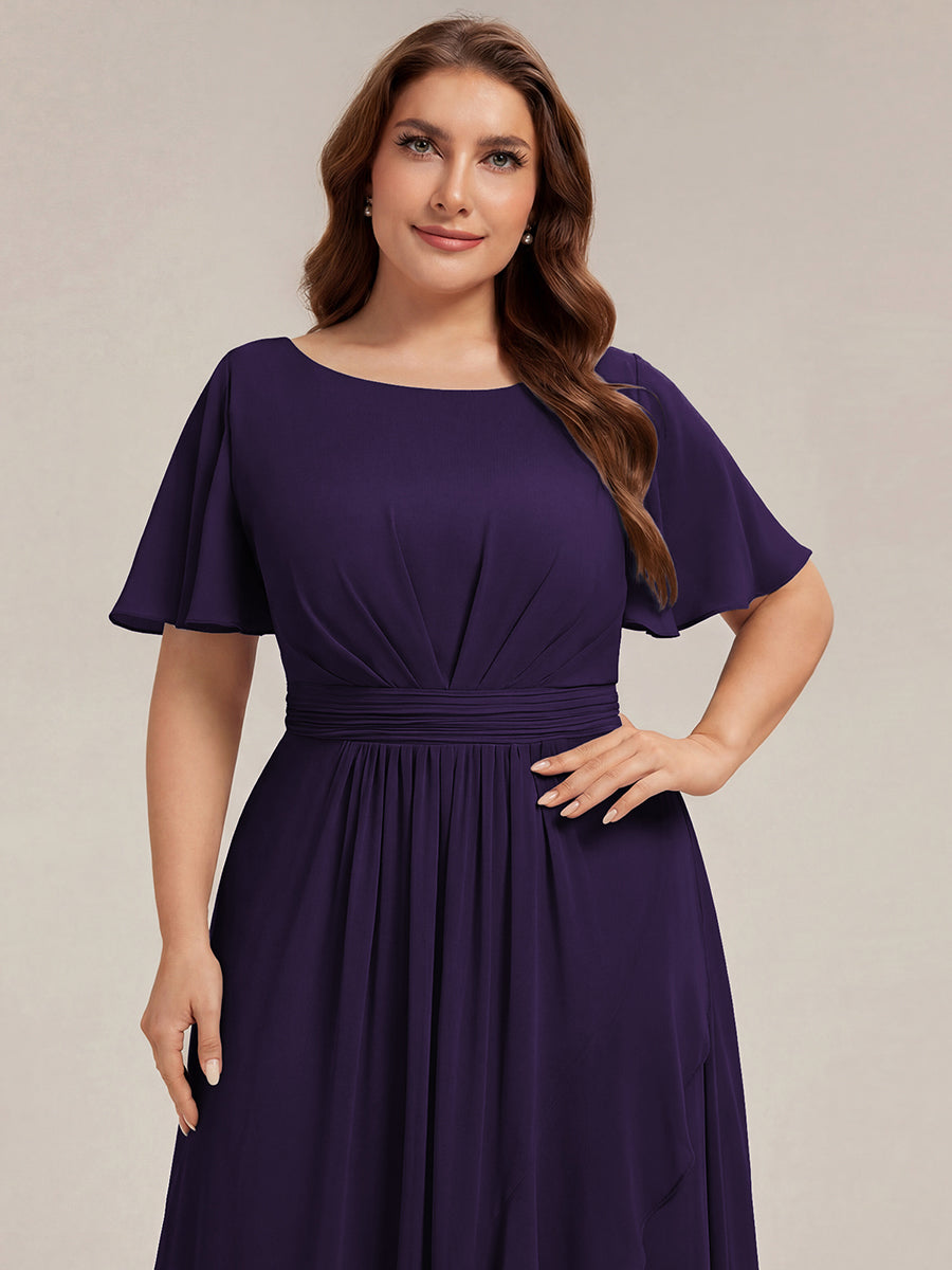 Robe asymétrique sans manches à volants avec détails plissés et ourlet haut bas #Couleur_Violet Fonce