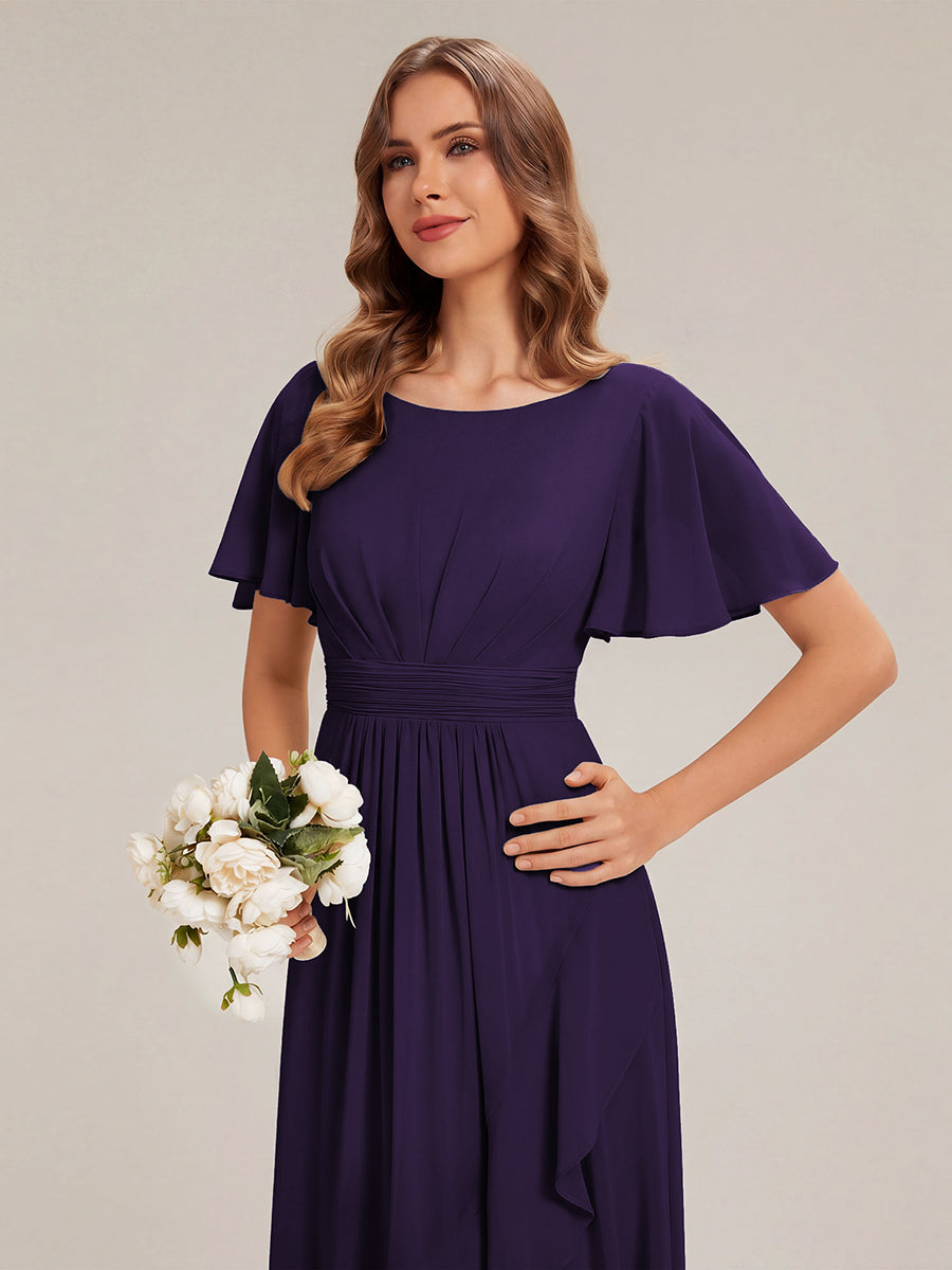 Robe asymétrique sans manches à volants avec détails plissés et ourlet haut bas #Couleur_Violet Fonce