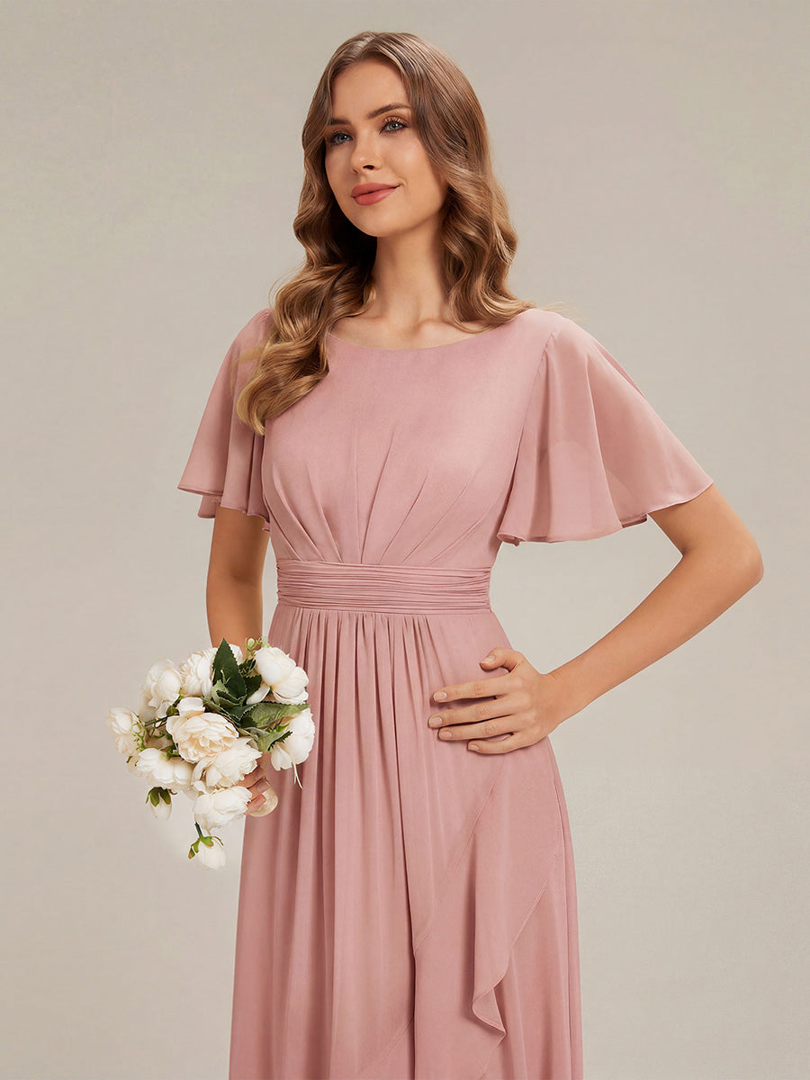 Robe asymétrique sans manches à volants avec détails plissés et ourlet haut bas #Couleur_Rose fumee
