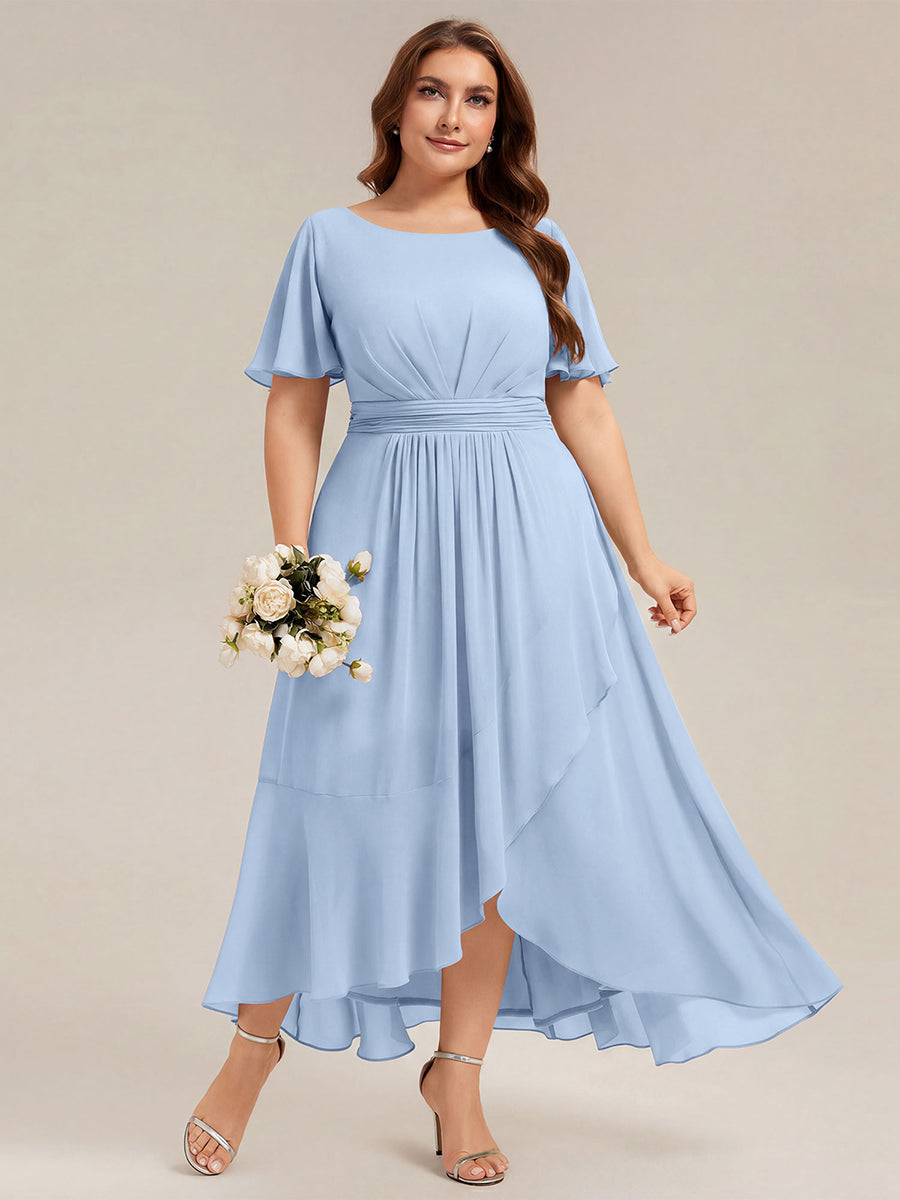 Robe asymétrique sans manches à volants avec détails plissés et ourlet haut bas #Couleur_Bleu Glace