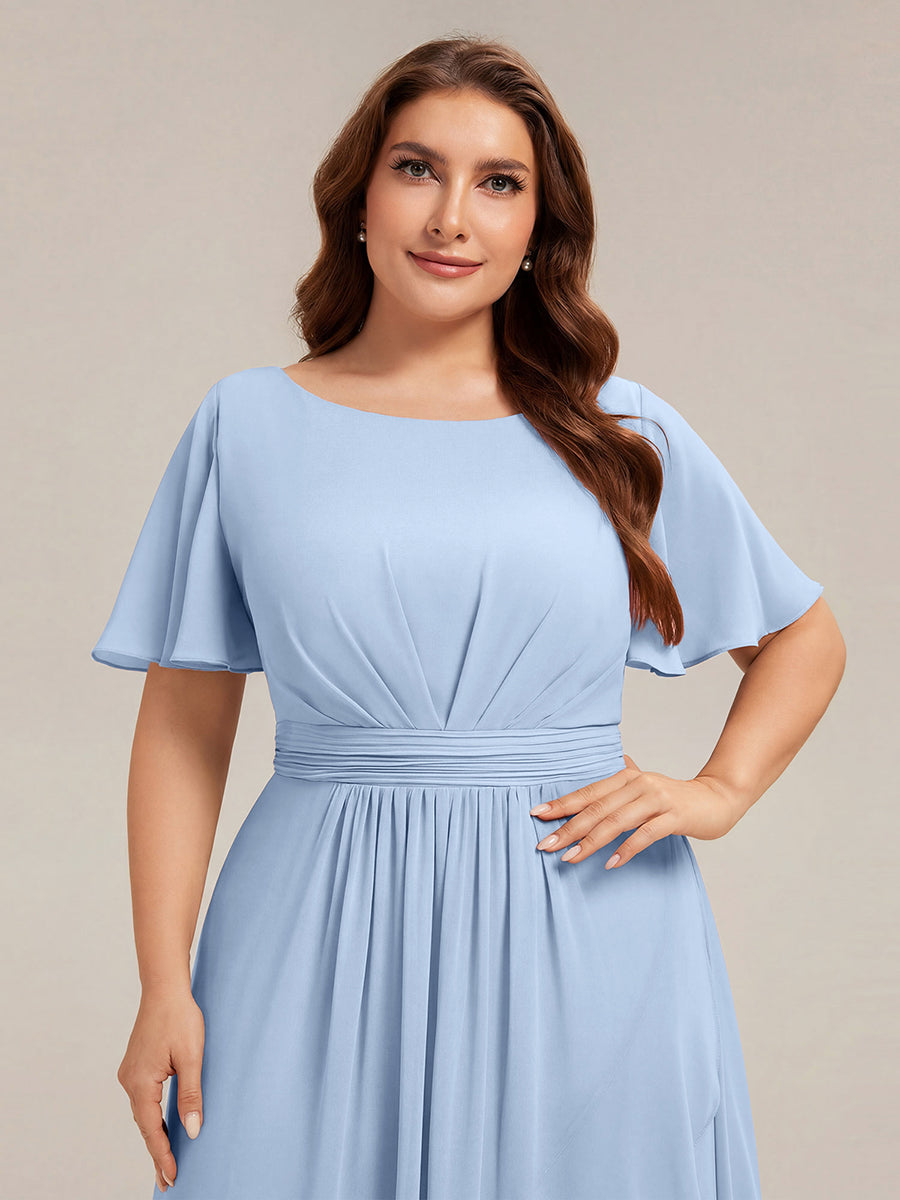 Robe asymétrique sans manches à volants avec détails plissés et ourlet haut bas #Couleur_Bleu Glace