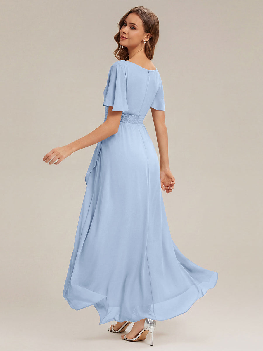 Robe asymétrique sans manches à volants avec détails plissés et ourlet haut bas #Couleur_Bleu Glace