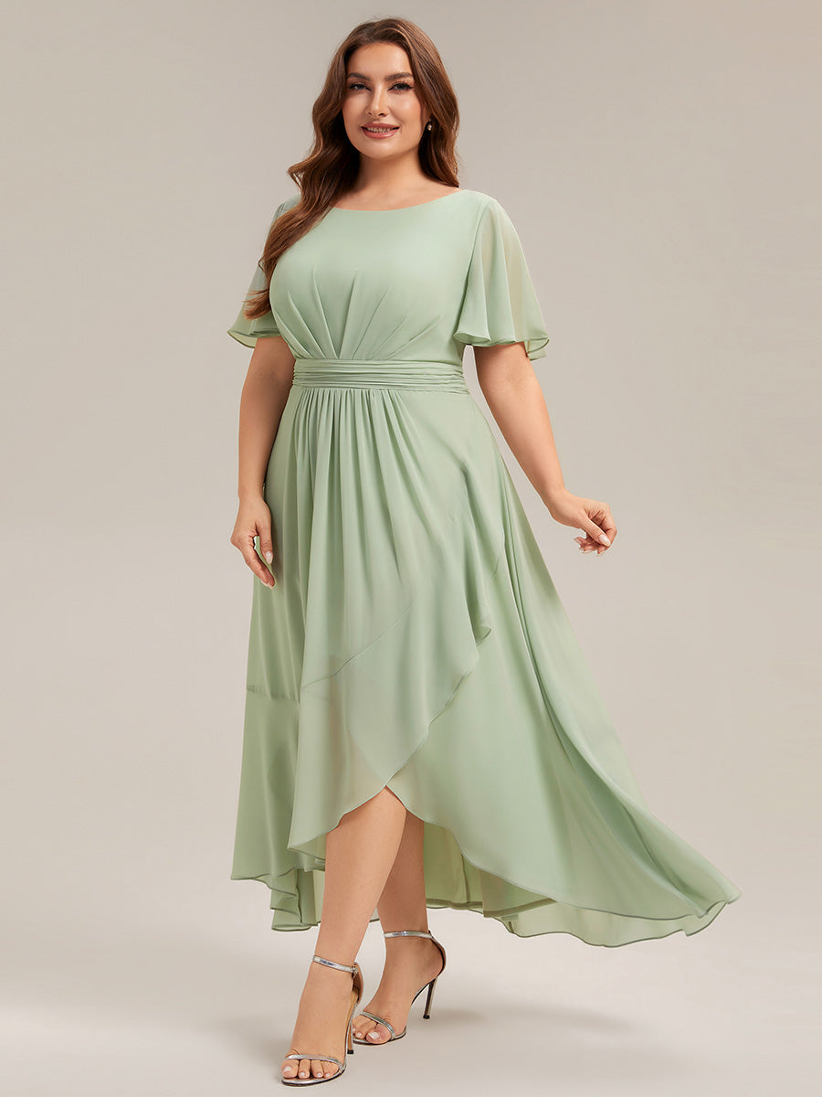 Robe asymétrique sans manches à volants avec détails plissés et ourlet haut bas #Couleur_Menthe Verte