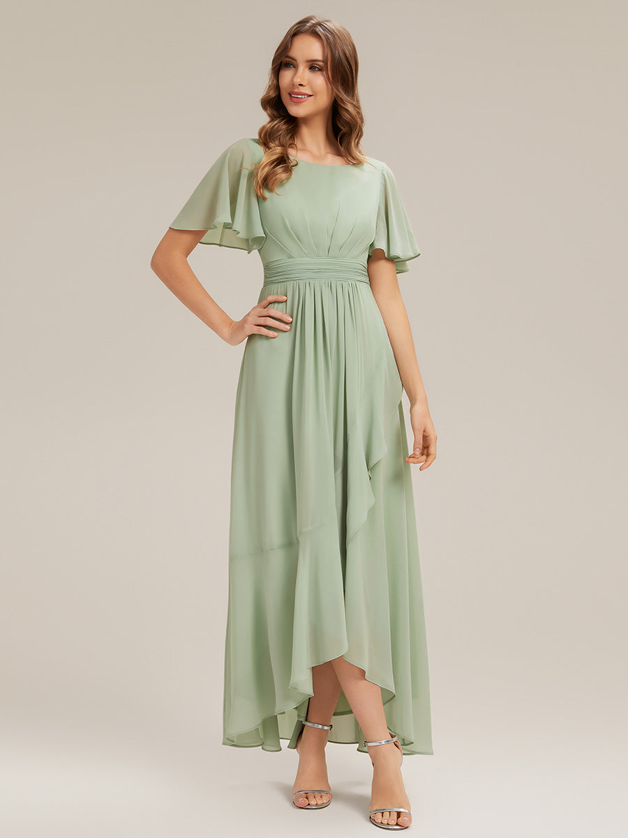 Robe asymétrique sans manches à volants avec détails plissés et ourlet haut bas #Couleur_Menthe Verte