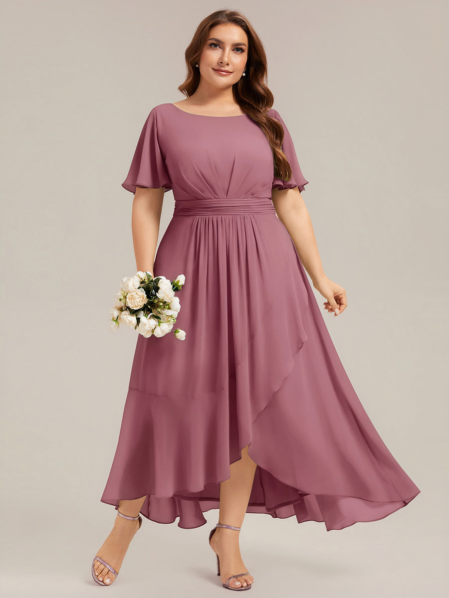 Robe asymétrique sans manches à volants avec détails plissés et ourlet haut bas #Couleur_Orchidee