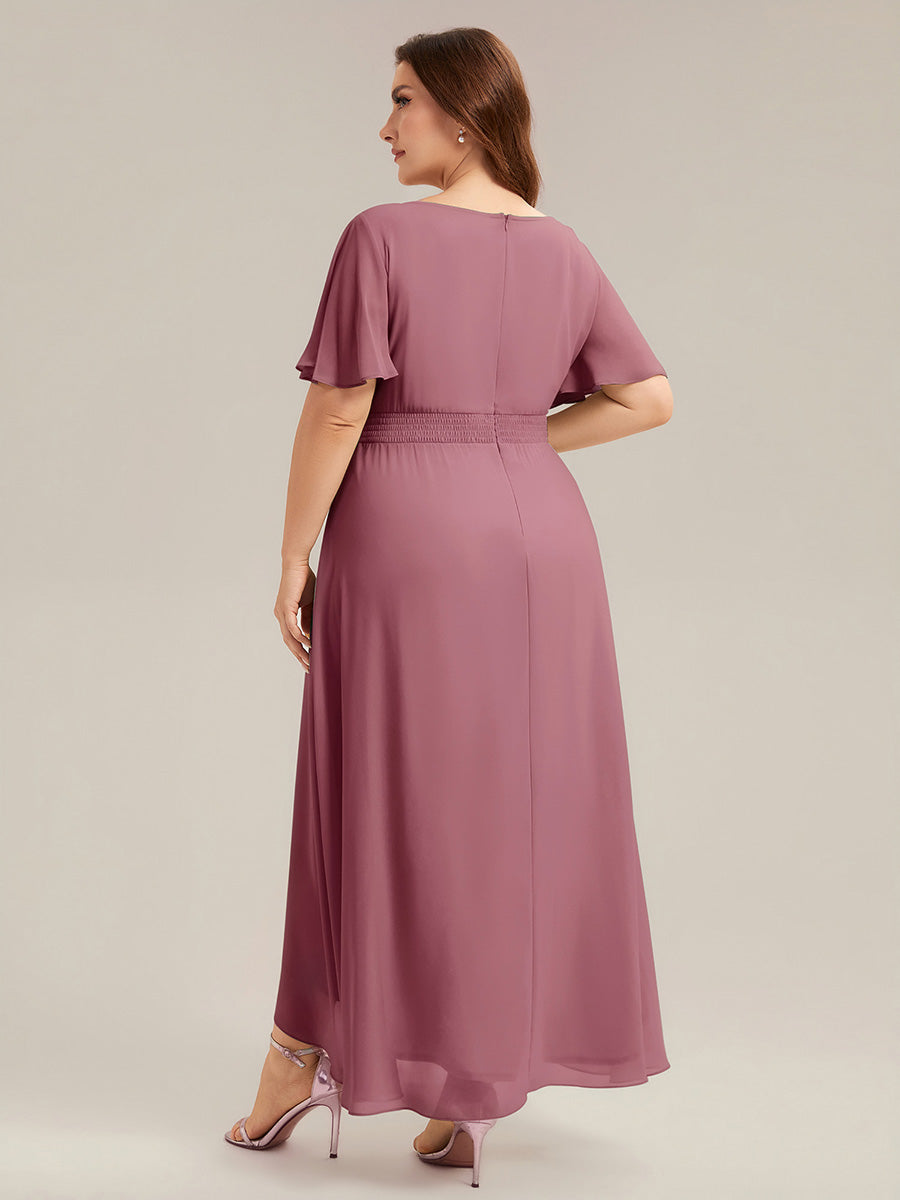Robe asymétrique sans manches à volants avec détails plissés et ourlet haut bas #Couleur_Orchidee