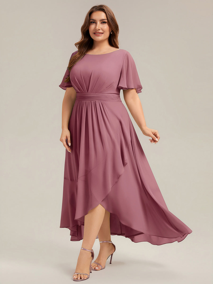 Robe asymétrique sans manches à volants avec détails plissés et ourlet haut bas #Couleur_Orchidee