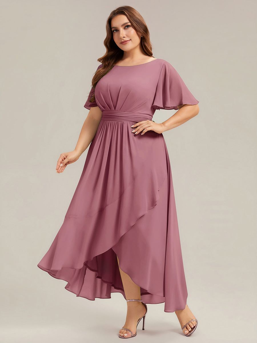Robe asymétrique sans manches à volants avec détails plissés et ourlet haut bas #Couleur_Orchidee