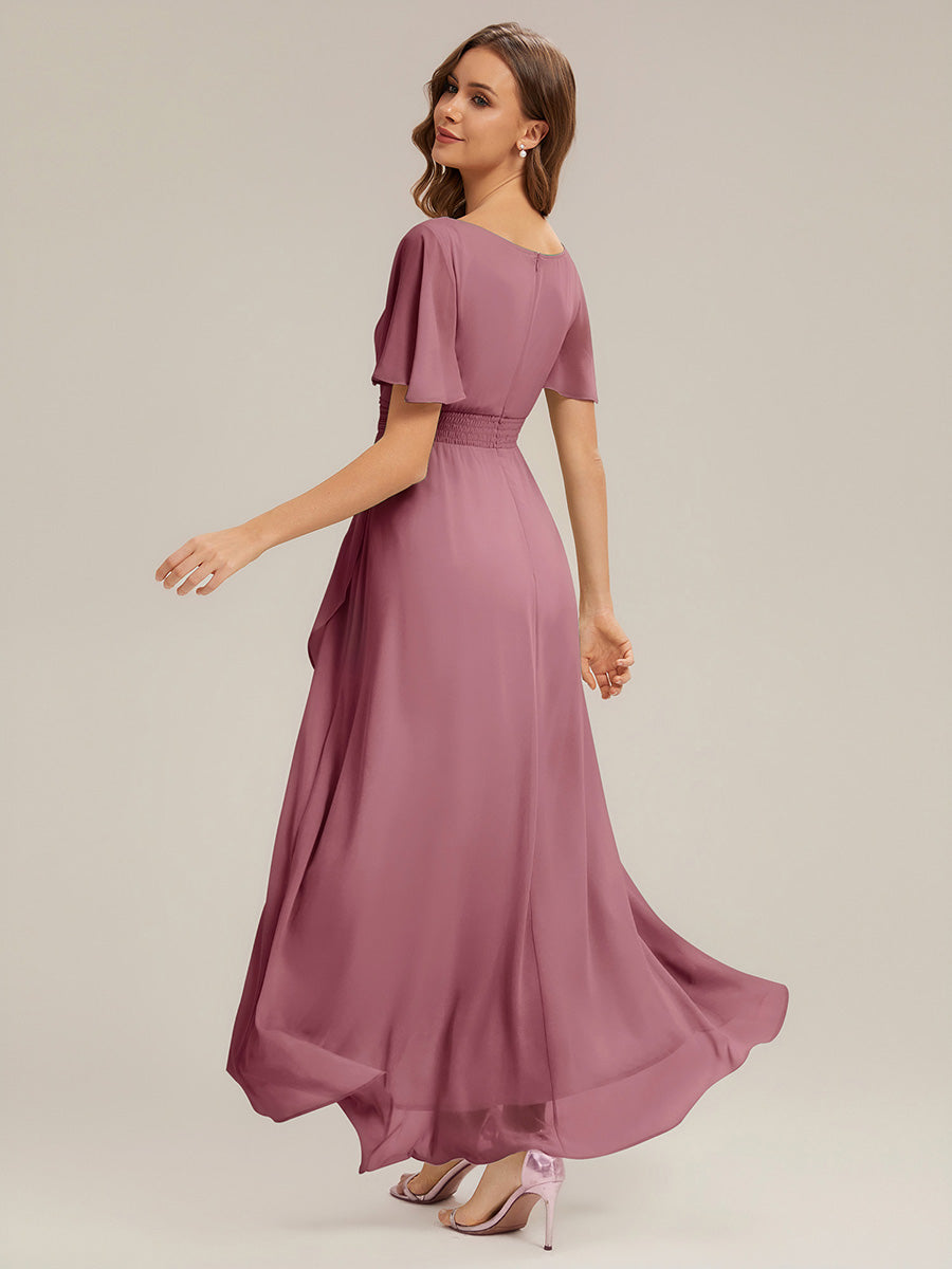Robe asymétrique sans manches à volants avec détails plissés et ourlet haut bas #Couleur_Orchidee