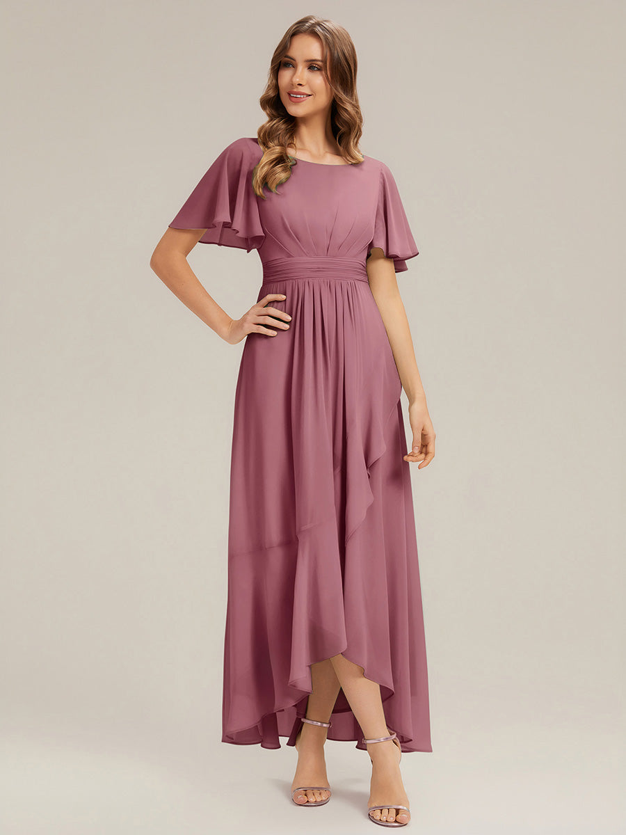 Robe asymétrique sans manches à volants avec détails plissés et ourlet haut bas #Couleur_Orchidee