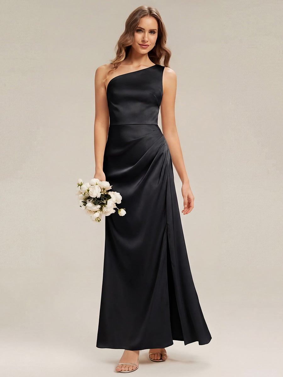 Robe sans bretelles à épaule unique avec fente haute sur la cuisse décolleté asymétrique robe longue #Couleur_Noir