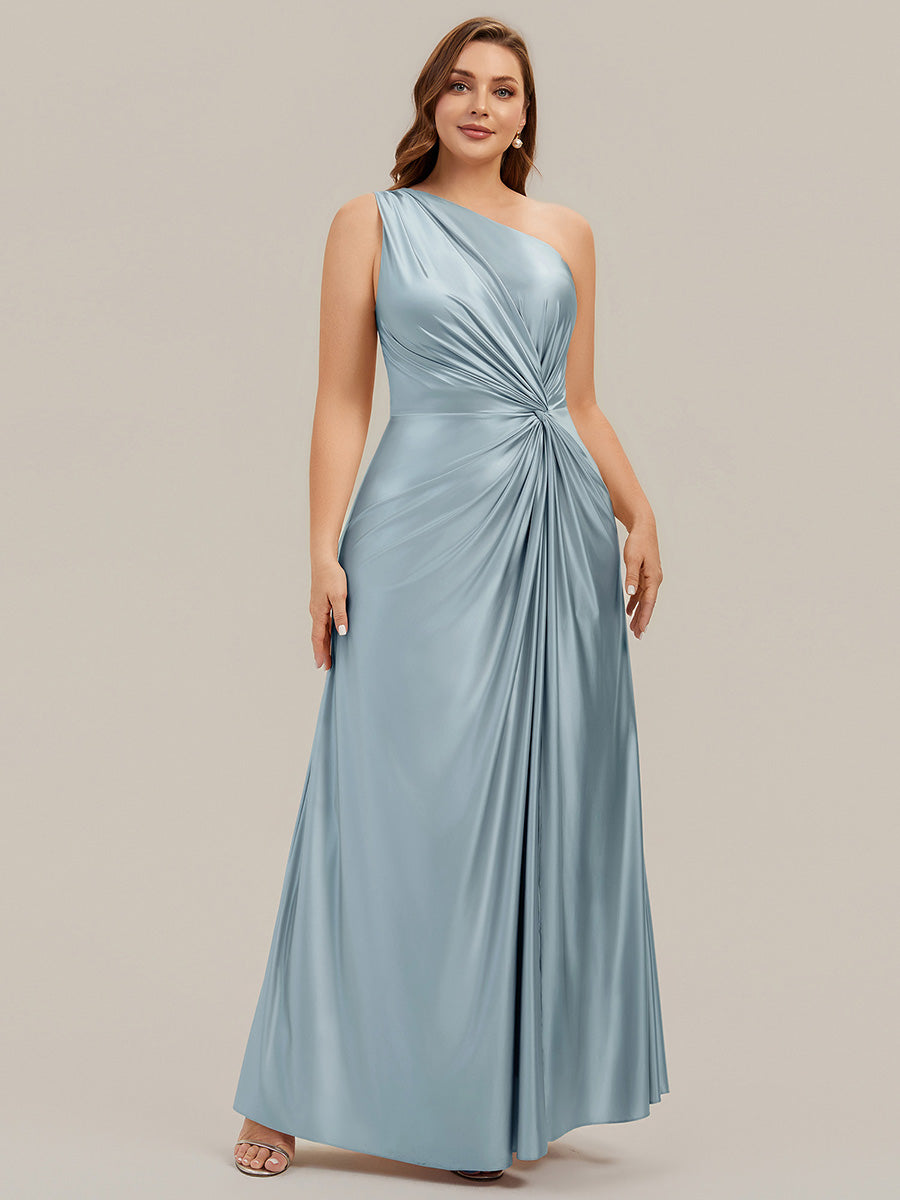 Robe longue à une épaule sans manches en A avec fente haute et détail noué #Couleur_Bleu Ciel