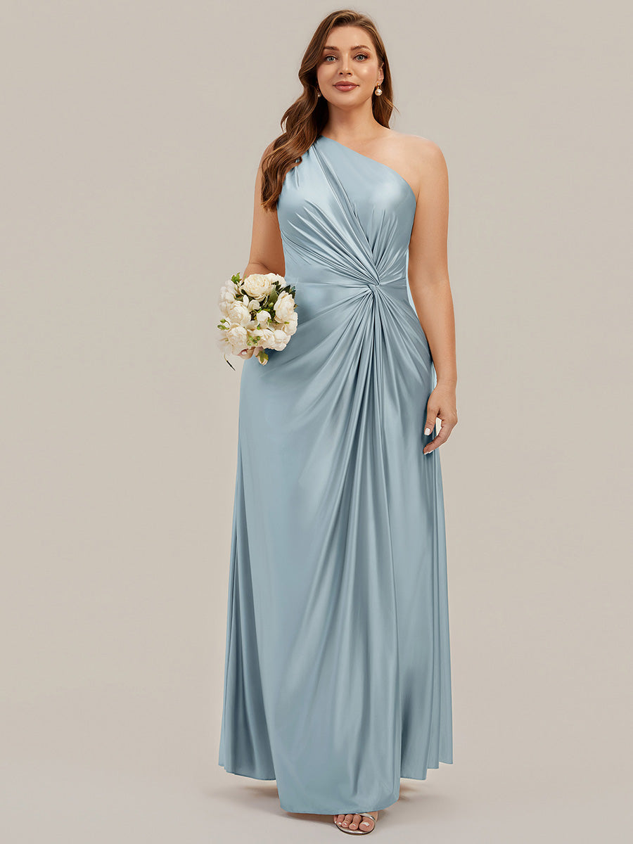 Robe longue à une épaule sans manches en A avec fente haute et détail noué #Couleur_Bleu Ciel